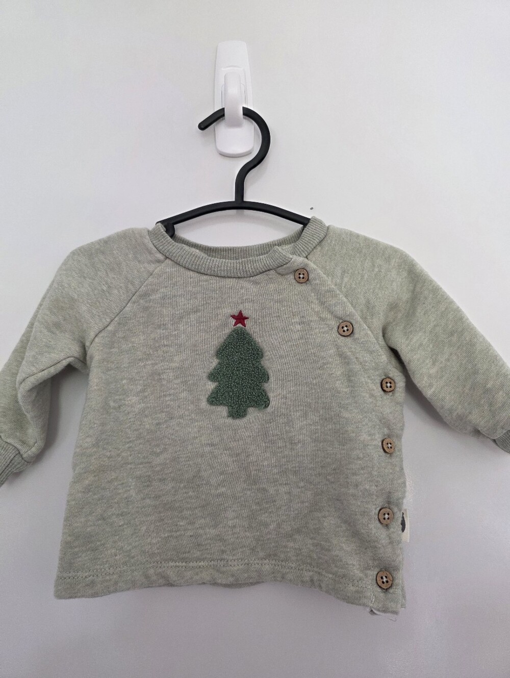 Rabbit + Bear Holiday Embroidered Applique Christmas Tree Side Buttons 6-9 Month